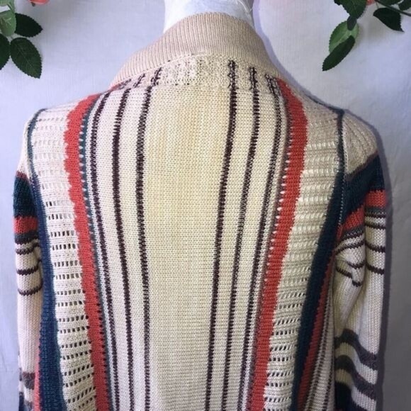 FULL Tilt Fringe Boho Strip Knit Open Front Cardigan Sweater S - Picture 4 of 8